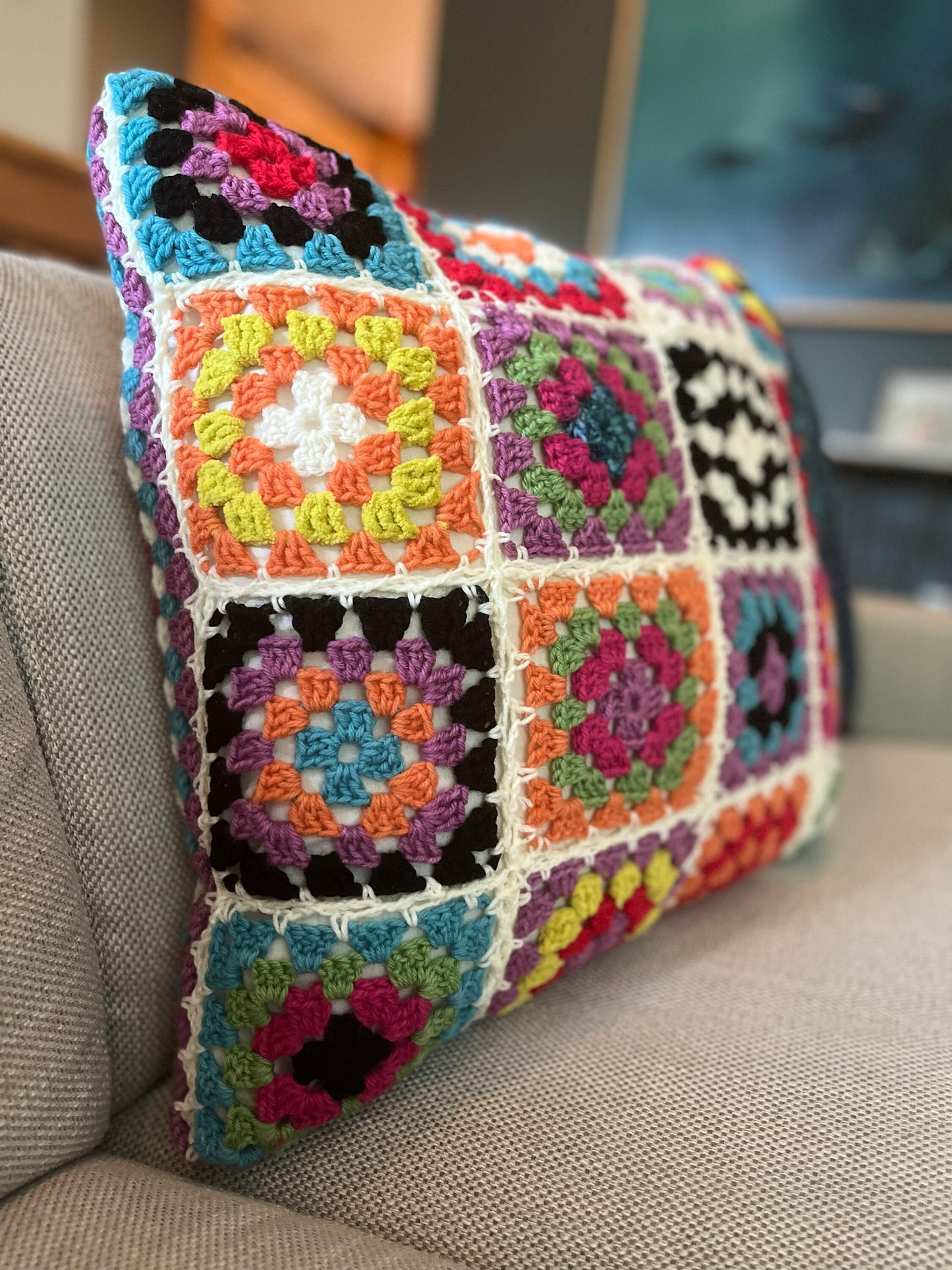 granny square pillow | digital crochet pattern