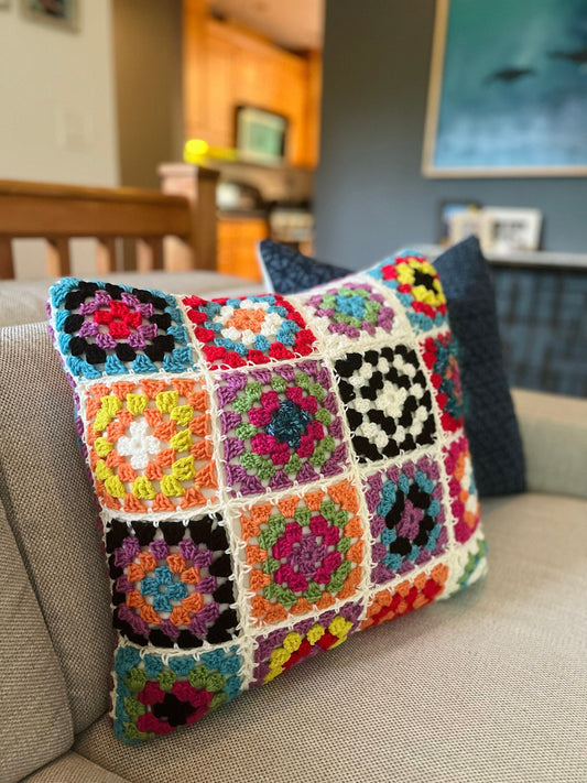 granny square pillow | digital crochet pattern