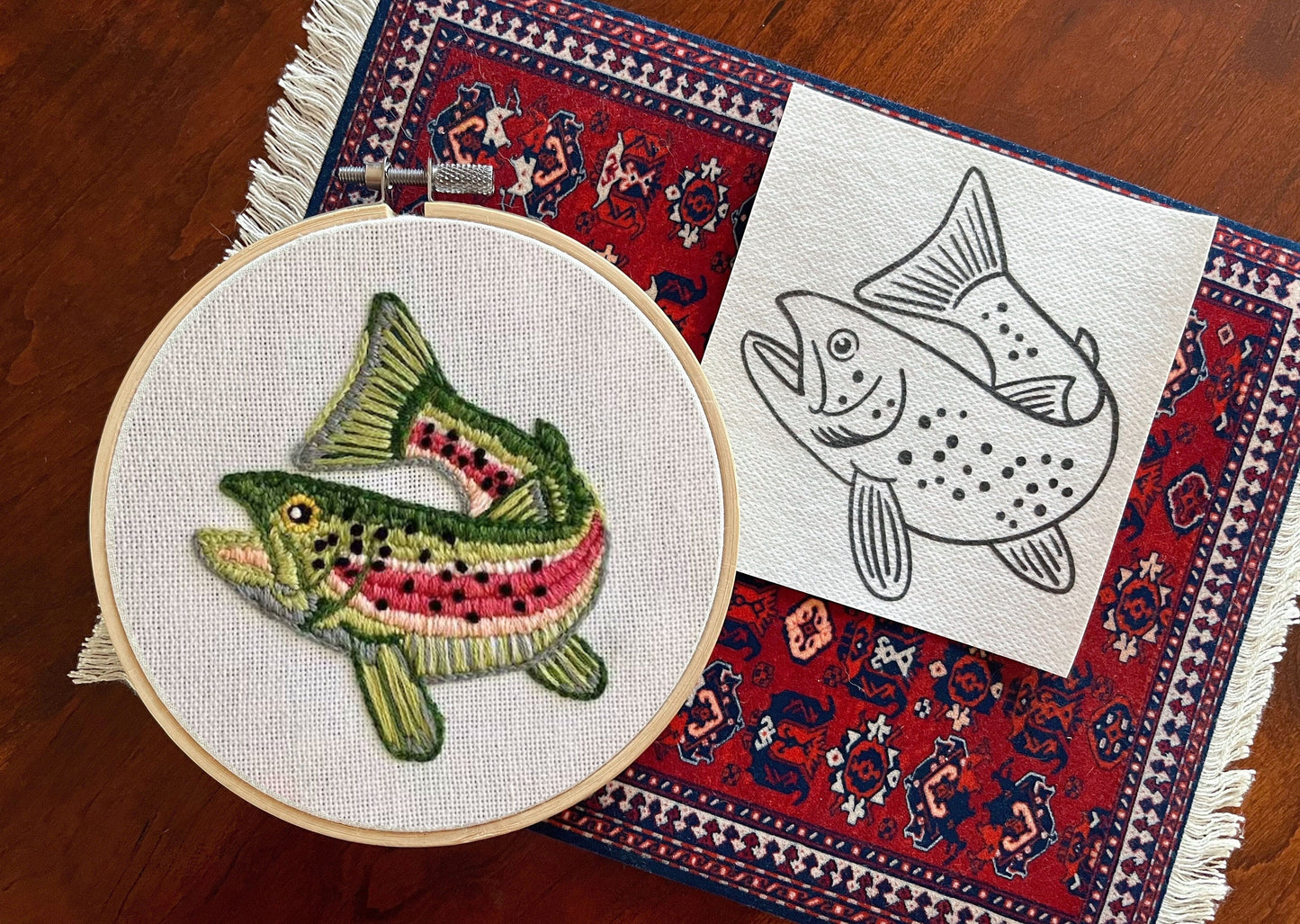 rainbow trout "stick & stitch" | embroidery wash away sticker