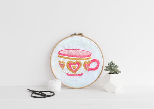 magical pink teacup | digital embroidery pattern